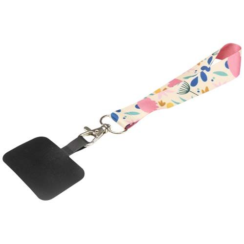 LANYARD PEQUEÑO DE RPET CON SUBLIMACIÓN Y SOPORTE PARA TELÉFONO 