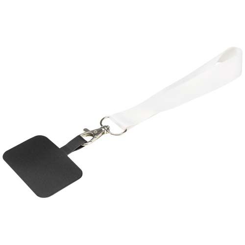 white Lanyard pequeño de RPET con sublimación y soporte para teléfono