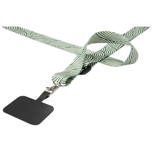 white Lanyard ajustable de RPET de sublimación y soporte para teléfono