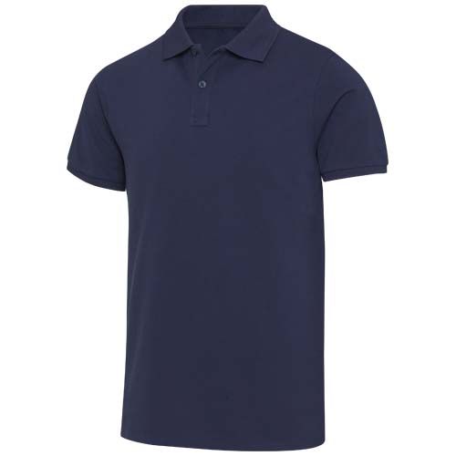 azul marino Polo de material reciclado orgánico con certificado OCS de manga corta unisex de 220 g/m²
