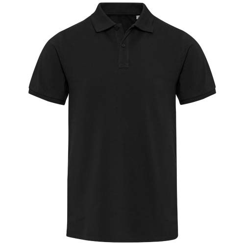 black Polo de material reciclado orgánico con certificado OCS de manga corta unisex de 220 g/m² Beryl