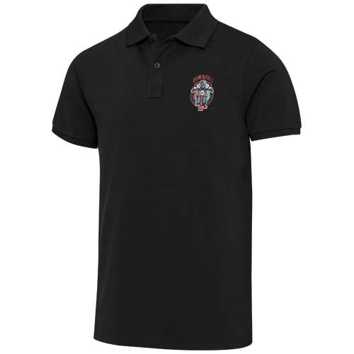 black Polo de material reciclado orgánico con certificado OCS de manga corta unisex de 220 g/m² Beryl