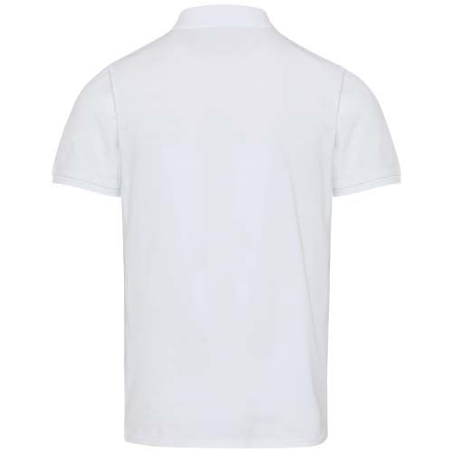 white Polo de material reciclado orgánico con certificado OCS de manga corta unisex de 220 g/m²