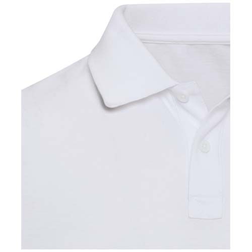 white Polo de material reciclado orgánico con certificado OCS de manga corta unisex de 220 g/m²