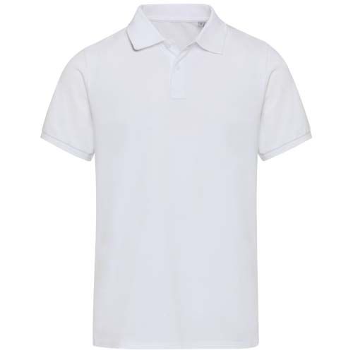 white Polo de material reciclado orgánico con certificado OCS de manga corta unisex de 220 g/m²