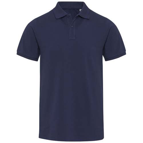 azul marino Polo de material reciclado orgánico con certificado OCS de manga corta unisex de 220 g/m²