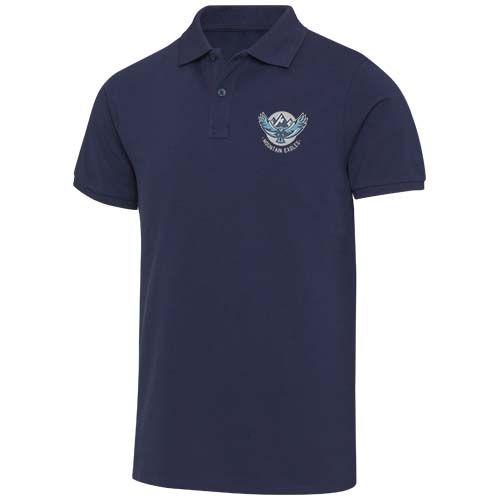 azul marino Polo de material reciclado orgánico con certificado OCS de manga corta unisex de 220 g/m²