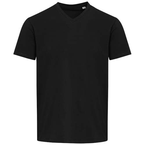 black Camiseta orgánica unisex con certificado OCS de manga corta y cuello de pico de 200 g/m² Balfour