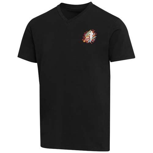 black Camiseta orgánica unisex con certificado OCS de manga corta y cuello de pico de 200 g/m² Balfour
