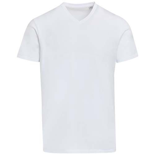 white Camiseta orgánica unisex con certificado OCS de manga corta y cuello de pico de 200 g/m² Balfour