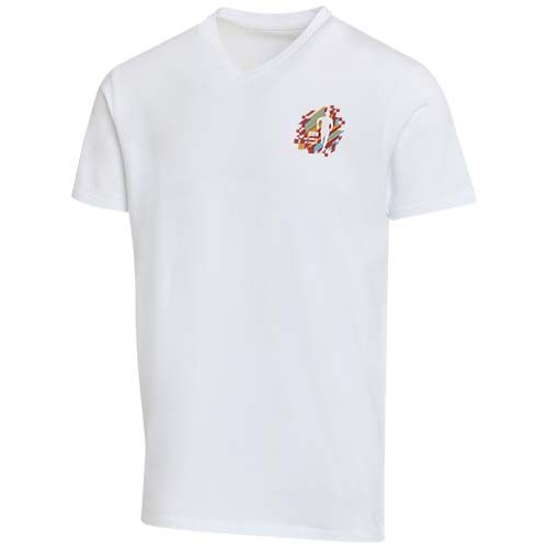white Camiseta orgánica unisex con certificado OCS de manga corta y cuello de pico de 200 g/m² Balfour