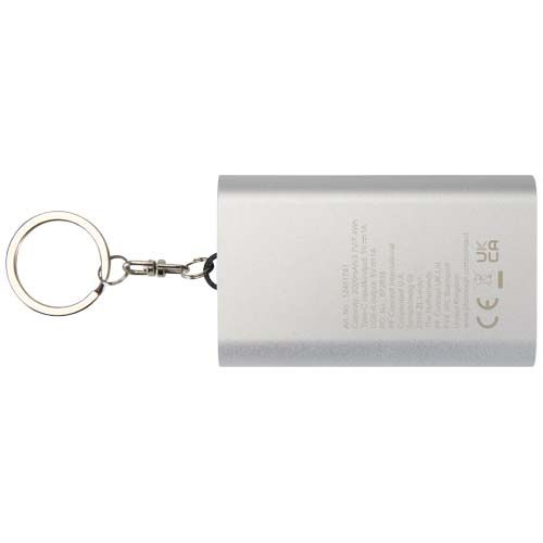 plateado Batería externa de aluminio reciclado de 2000 mAh con llavero