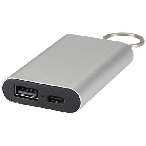 plateado Batería externa de aluminio reciclado de 2000 mAh con llavero