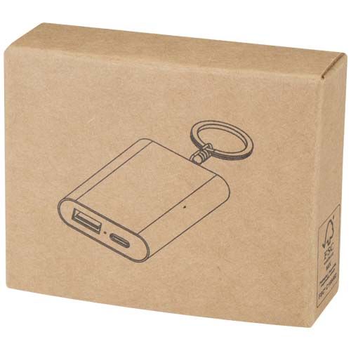 plateado Batería externa de aluminio reciclado de 2000 mAh con llavero