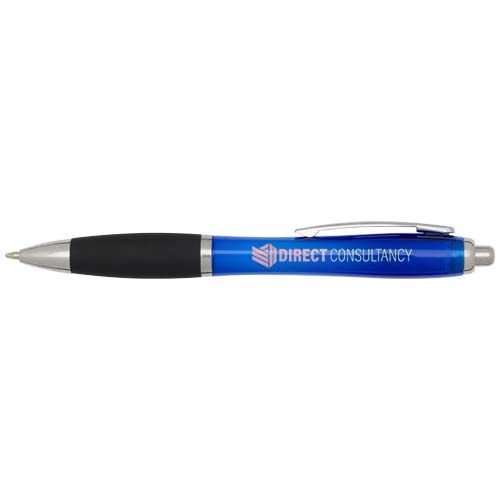 azulón Bolígrafo de plástico reciclado con certificado RCS, cuerpo de color y empuñadura negra (tinta negra)