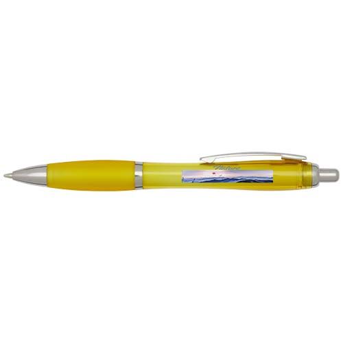 yellow Bolígrafo de plástico reciclado con certificado RCS y cuerpo y empuñadura de color (tinta azul)