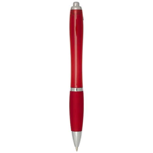 red Bolígrafo de plástico reciclado con certificado RCS y cuerpo y empuñadura de color (tinta azul)