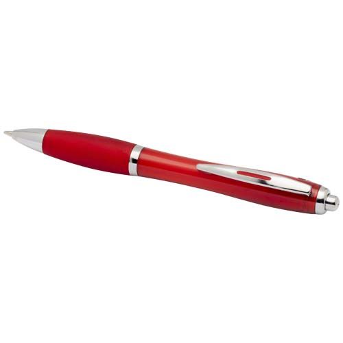 red Bolígrafo de plástico reciclado con certificado RCS y cuerpo y empuñadura de color (tinta azul)