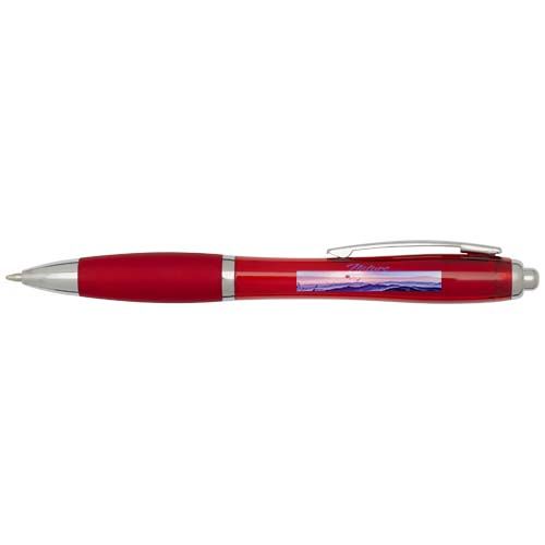 red Bolígrafo de plástico reciclado con certificado RCS y cuerpo y empuñadura de color (tinta azul)