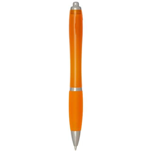 orange Bolígrafo de plástico reciclado con certificado RCS y cuerpo y empuñadura de color (tinta azul)