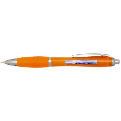 orange Bolígrafo de plástico reciclado con certificado RCS y cuerpo y empuñadura de color (tinta azul)