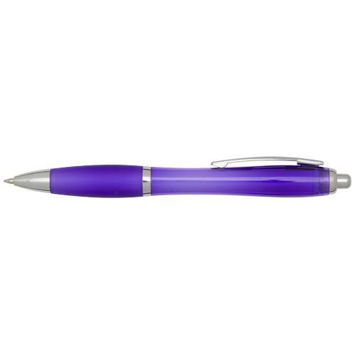 purple Bolígrafo de plástico reciclado con certificado RCS y cuerpo y empuñadura de color (tinta azul)