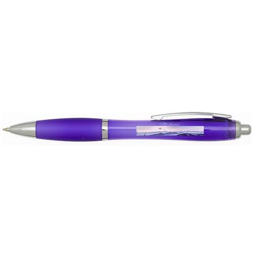 purple Bolígrafo de plástico reciclado con certificado RCS y cuerpo y empuñadura de color (tinta azul)