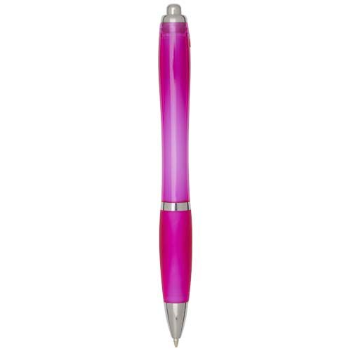 pink Bolígrafo de plástico reciclado con certificado RCS y cuerpo y empuñadura de color (tinta azul)