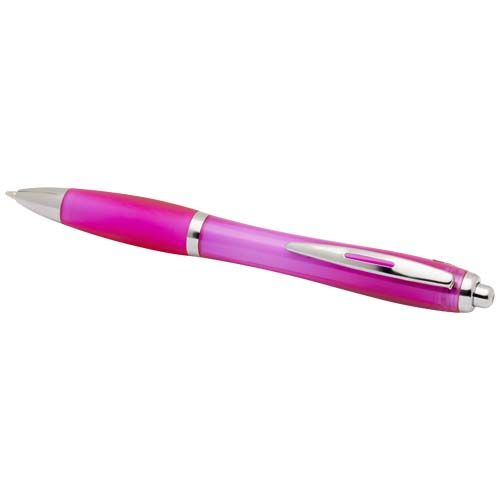 pink Bolígrafo de plástico reciclado con certificado RCS y cuerpo y empuñadura de color (tinta azul)