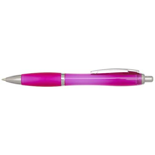 pink Bolígrafo de plástico reciclado con certificado RCS y cuerpo y empuñadura de color (tinta azul)