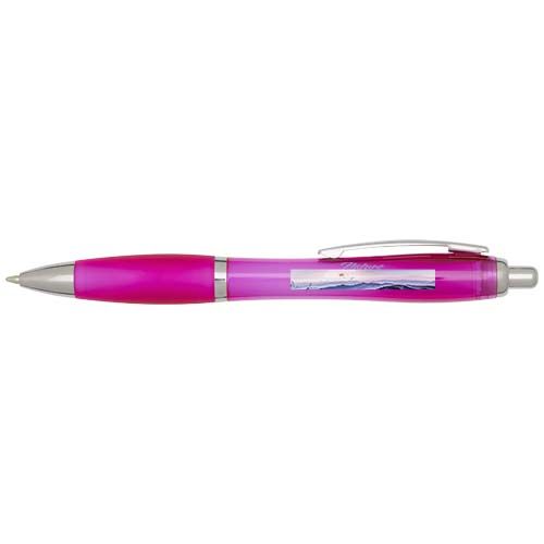 pink Bolígrafo de plástico reciclado con certificado RCS y cuerpo y empuñadura de color (tinta azul)