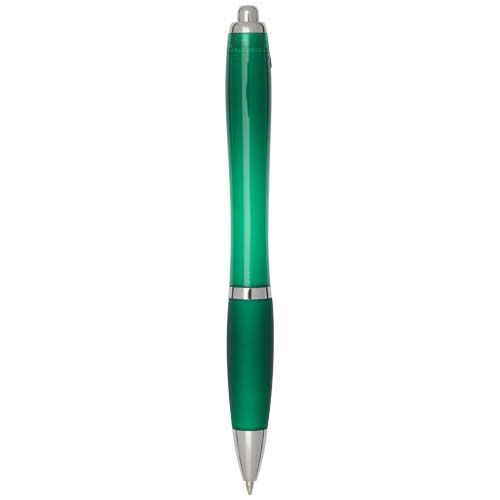 green Bolígrafo de plástico reciclado con certificado RCS y cuerpo y empuñadura de color (tinta azul)