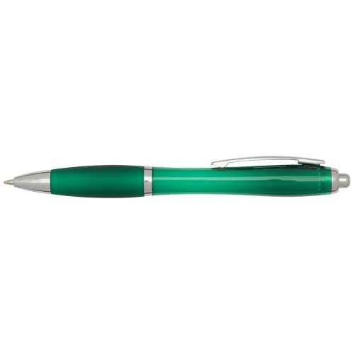 green Bolígrafo de plástico reciclado con certificado RCS y cuerpo y empuñadura de color (tinta azul)