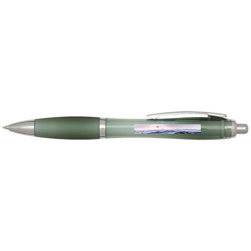 verde chiné Bolígrafo de plástico reciclado con certificado RCS y cuerpo y empuñadura de color (tinta azul)