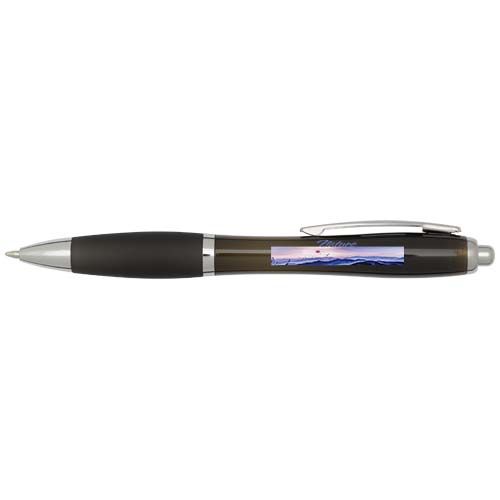 black Bolígrafo de plástico reciclado con certificado RCS y cuerpo y empuñadura de color (tinta azul)