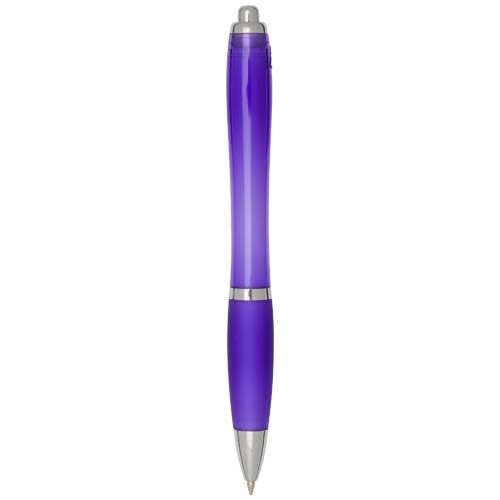 purple Bolígrafo de plástico reciclado con certificado RCS y cuerpo y empuñadura de color (tinta negra)