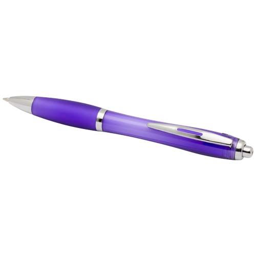 purple Bolígrafo de plástico reciclado con certificado RCS y cuerpo y empuñadura de color (tinta negra)