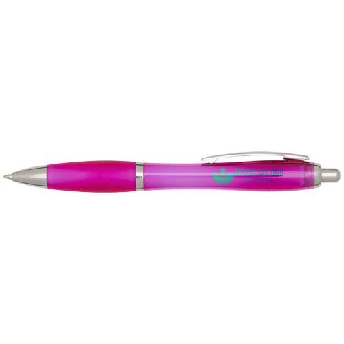 pink Bolígrafo de plástico reciclado con certificado RCS y cuerpo y empuñadura de color (tinta negra)