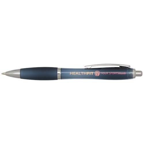 azul oscuro Bolígrafo de plástico reciclado con certificado RCS y cuerpo y empuñadura de color (tinta negra)