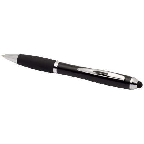 black Bolígrafo de plástico reciclado con certificado RCS, stylus, cuerpo de color y empuñadura negra (tinta azul)
