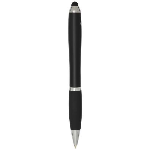 black Bolígrafo de plástico reciclado con certificado RCS, stylus, cuerpo de color y empuñadura negra (tinta negra)