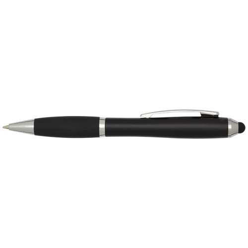 black Bolígrafo de plástico reciclado con certificado RCS, stylus, cuerpo de color y empuñadura negra (tinta negra)