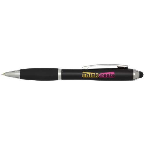 black Bolígrafo de plástico reciclado con certificado RCS, stylus, cuerpo de color y empuñadura negra (tinta negra)
