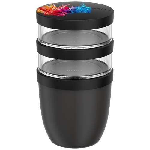 black Fiambrera con aislamiento con 3 piezas de 500 ml + 2 × 200 ml