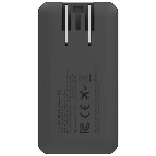 black Cargador de viaje de carga rápida de 65 W con cable y estuche