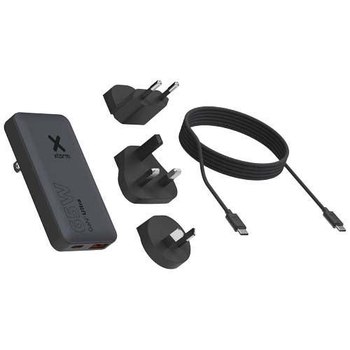 black Cargador de viaje de carga rápida de 65 W con cable y estuche