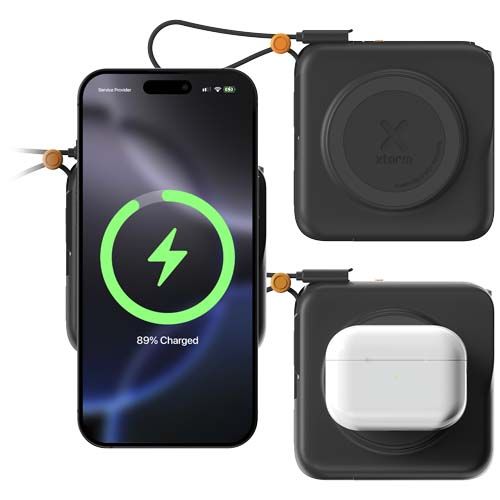 black Cargador de viaje 3 en 1 de 30 W y 10 000 mAh