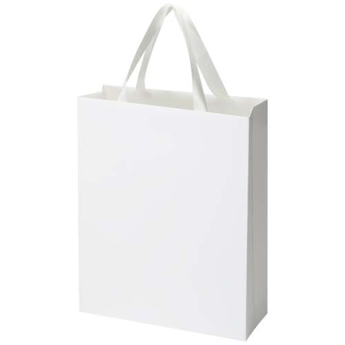white Bolsa de papel Smartfold de 210 g/m² con asas de cinta y laminado brillante - 31 x 12 x 39 cm