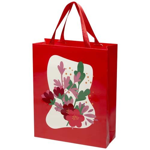 red Bolsa de papel Smartfold de 210 g/m² con asas de cinta y laminado brillante - 31 x 12 x 39 cm