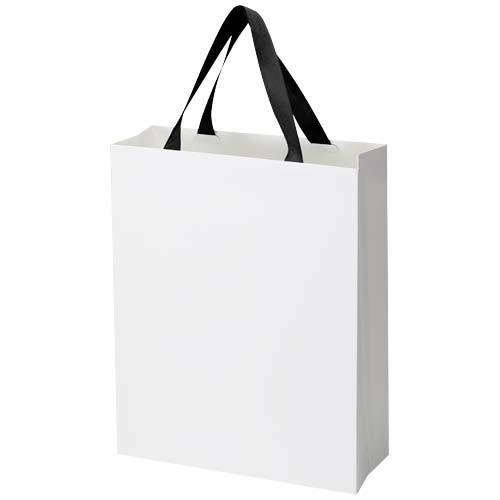 black Bolsa de papel Smartfold de 210 g/m² con asas de cinta y laminado brillante - 31 x 12 x 39 cm